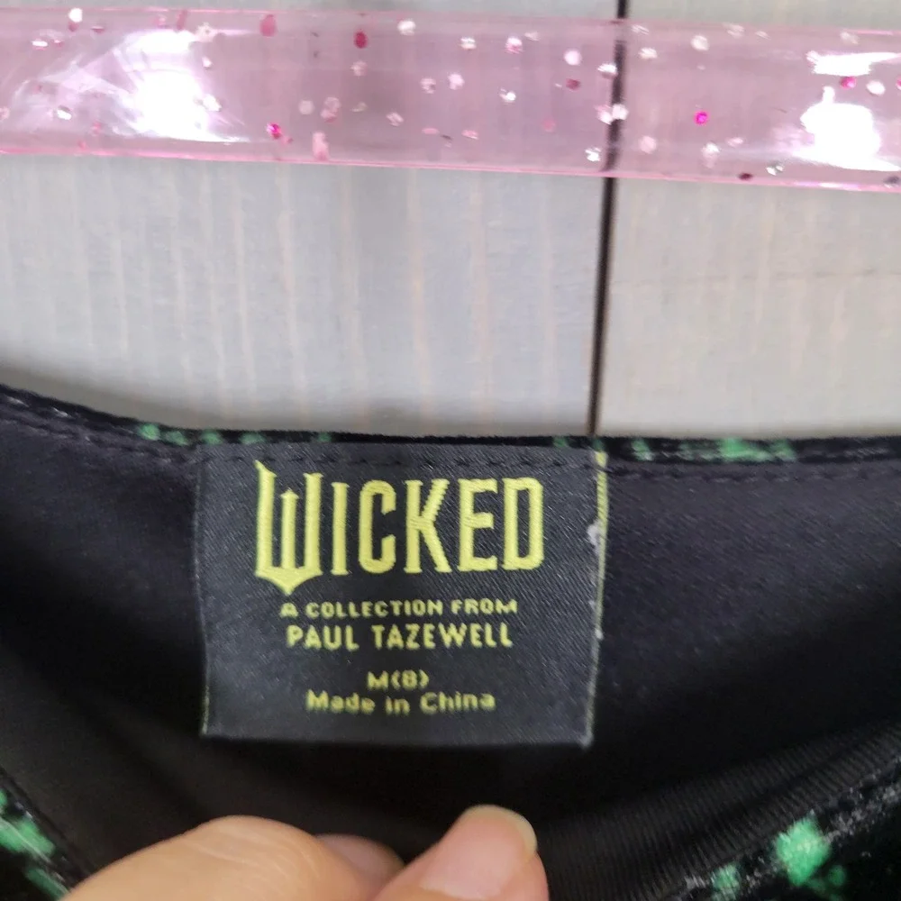 Wicked Paul Tazewell Dress Kids Size 8 Black Green Velvet Puff Sleeve Mystical